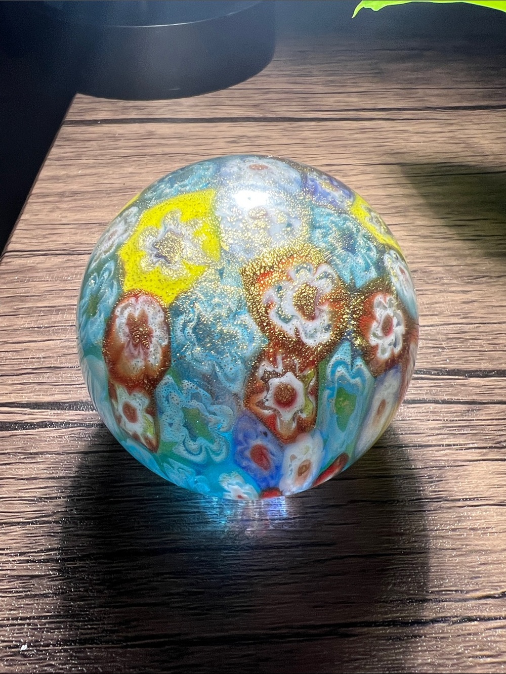 Vintage 1990’s Murano Glass Millefiore Crown Paperweight w/Gold Fleck